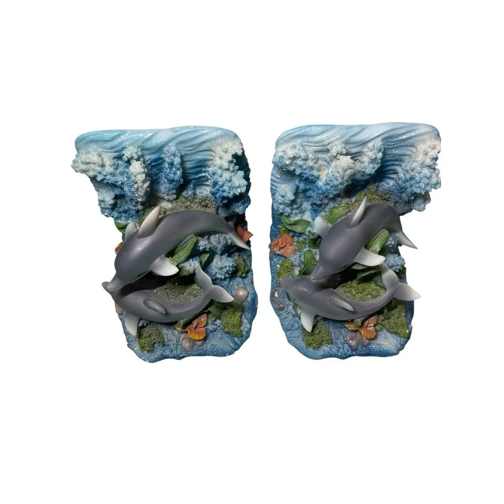 Dolphin 90s Nostalgia Bookends Set Figurine Y2K Coral Ocean Book End